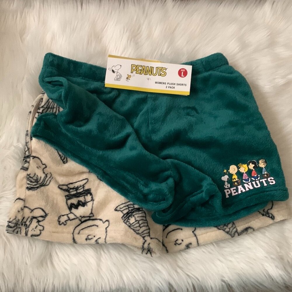 PEANUTS Plush Fleece Pajama Shorts SET in Sz LARGE - Picture 1 of 5